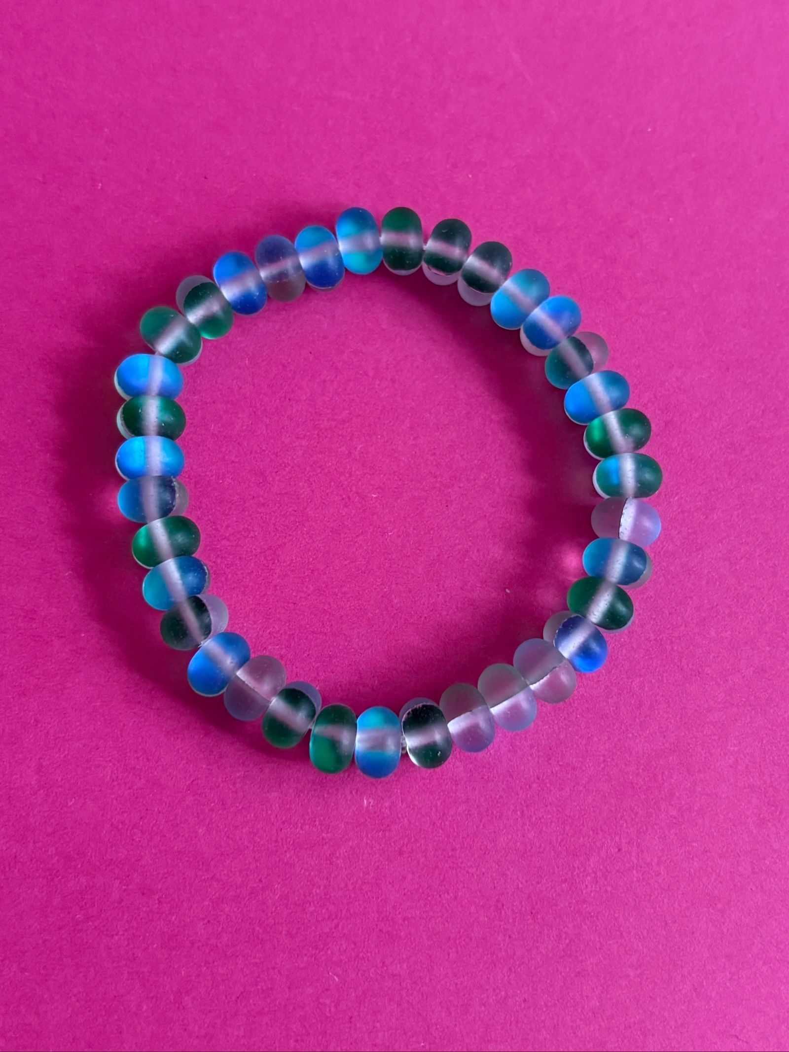 Bracelet Élastique en Perles "Effet Sirène" - Bleu & Vert Givré